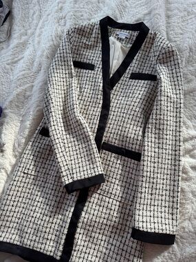 Women's Black & Cream Tweed Long Sleeve Dress Jacket